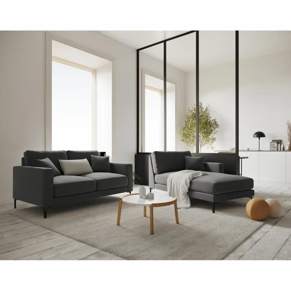 Mazzini Sofas Canapés^Méridienne Velours Droite Venus grise - 160x104x90 cm