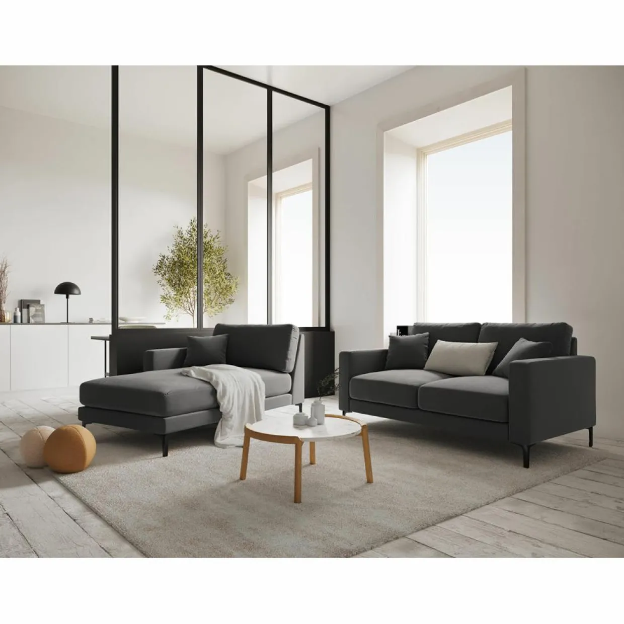 Mazzini Sofas Canapés^Méridienne Velours Gauche Venus grise - 160x104x90 cm