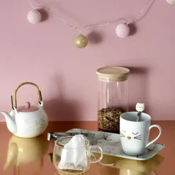 The Concept Factory Mugs, Tasses^Mug avec cuillère chat en Porcelaine blanc/doré - 11.5x8.2x10 cm