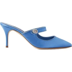 Mules en Satin Camparimu bleues - Talon 7 cm-Manolo Blahnik Hot
