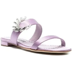 Femme Manolo Blahnik Sandales Plates^Mules en Satin Chivela lilas