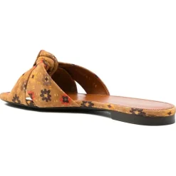 Femme Saint Laurent Sandales Plates^Mules en Velours de Cuir Bianca marron