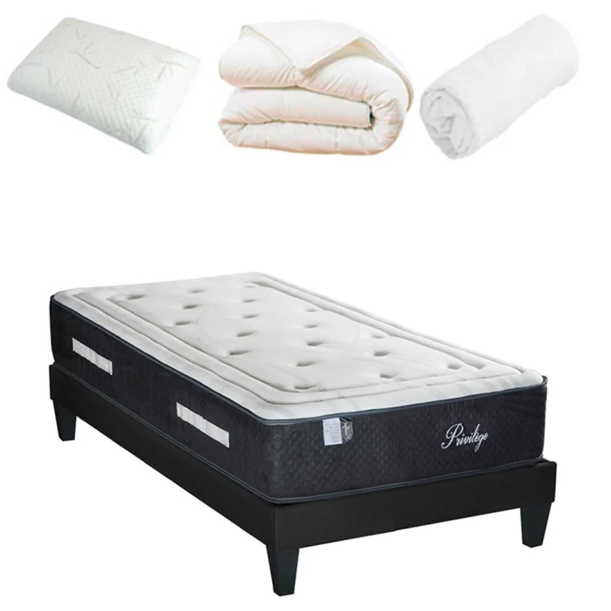 Pack prêt-à-dormir Privilège blanc/gris - 90x200 cm-Bellecour