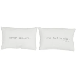 Paire de coussins sérigraphiés en lin gris 25x40cm-Bed and Philosophy Hot