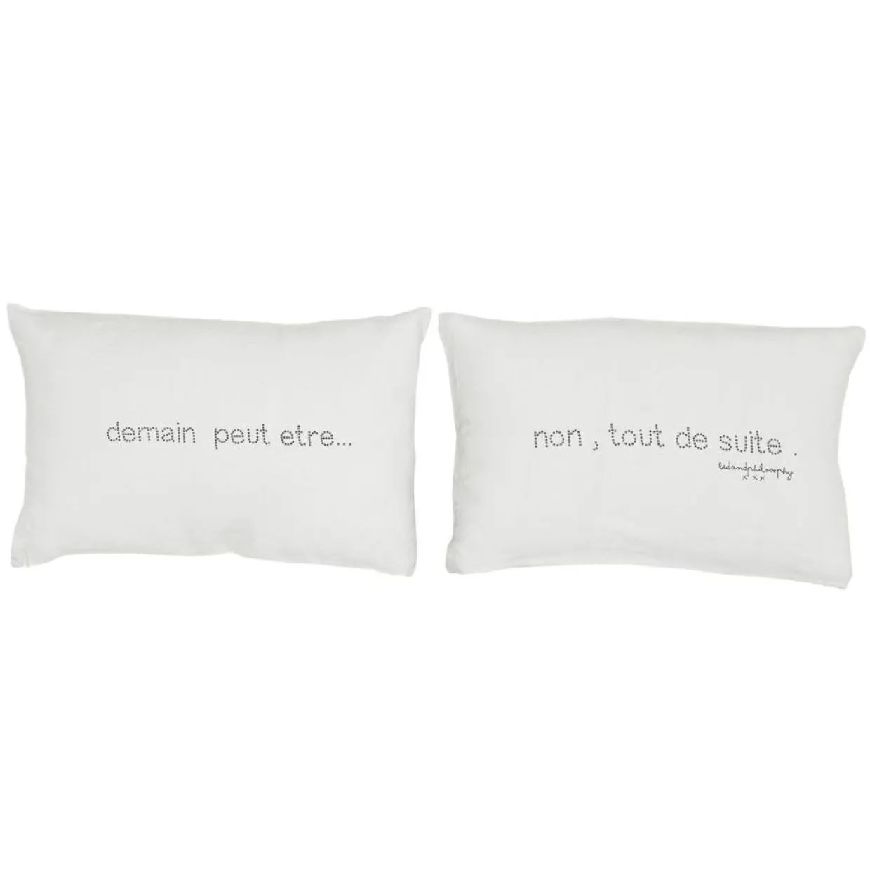 Paire de coussins sérigraphiés en lin gris 25x40cm-Bed and Philosophy Hot
