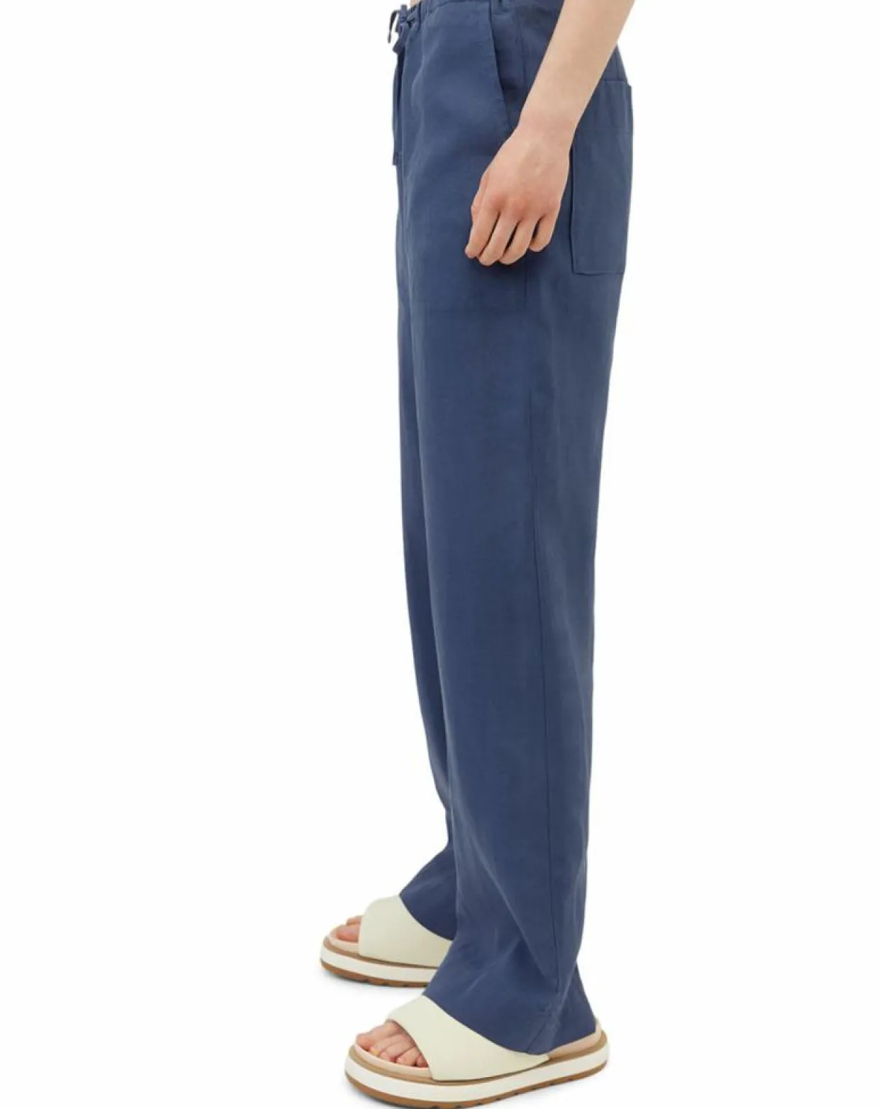 Pantalon 100% Lin Elastique Lin bleu moyen-Marc O'Polo