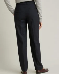 Pantalon carotte en Flanelle Laine mélangée bleu foncé-Cyrillus Discount