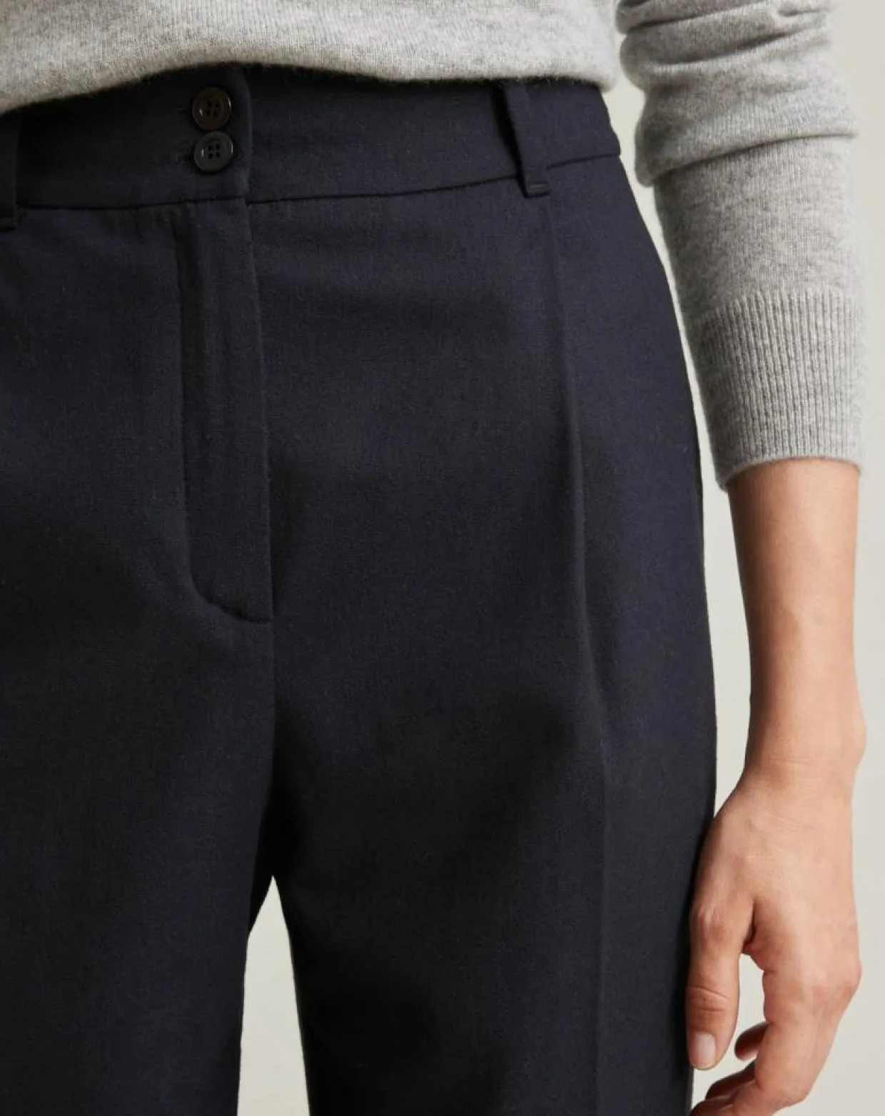 Pantalon carotte en Flanelle Laine mélangée bleu foncé-Cyrillus Discount