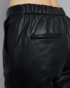 Pantalon droit en Cuir Masala noir-Chyston New