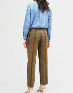 Femme Chloé Stora Pantalons^Pantalon en Coton & Lin rayé Pavel marron