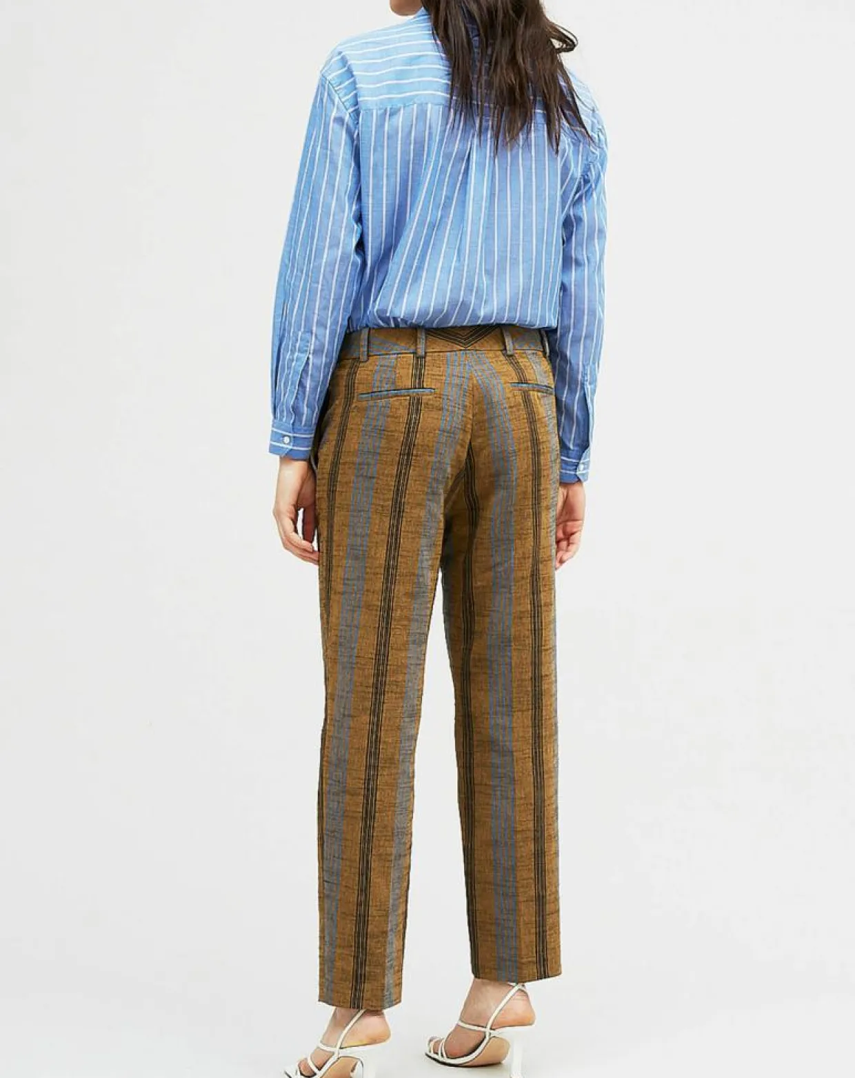 Femme Chloé Stora Pantalons^Pantalon en Coton & Lin rayé Pavel marron