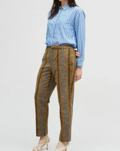 Femme Chloé Stora Pantalons^Pantalon en Coton & Lin rayé Pavel marron