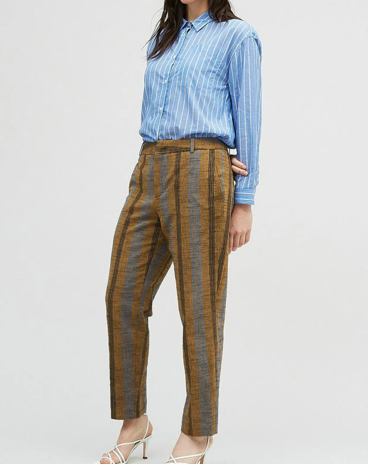 Femme Chloé Stora Pantalons^Pantalon en Coton & Lin rayé Pavel marron
