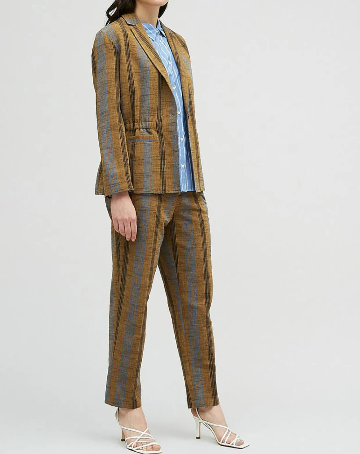 Femme Chloé Stora Pantalons^Pantalon en Coton & Lin rayé Pavel marron