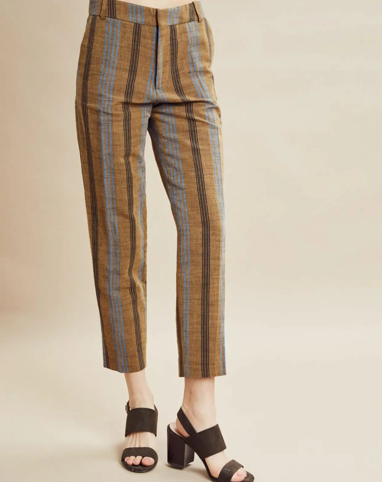 Femme Chloé Stora Pantalons^Pantalon en Coton & Lin rayé Pavel marron