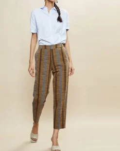 Femme Chloé Stora Pantalons^Pantalon en Coton & Lin rayé Pavel marron