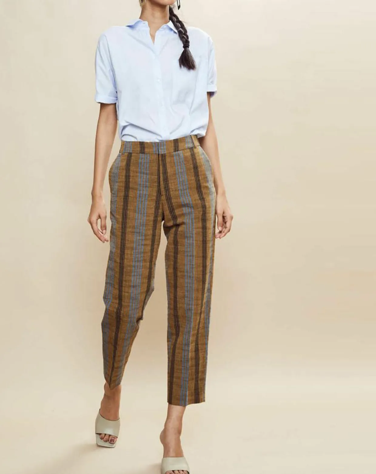 Femme Chloé Stora Pantalons^Pantalon en Coton & Lin rayé Pavel marron