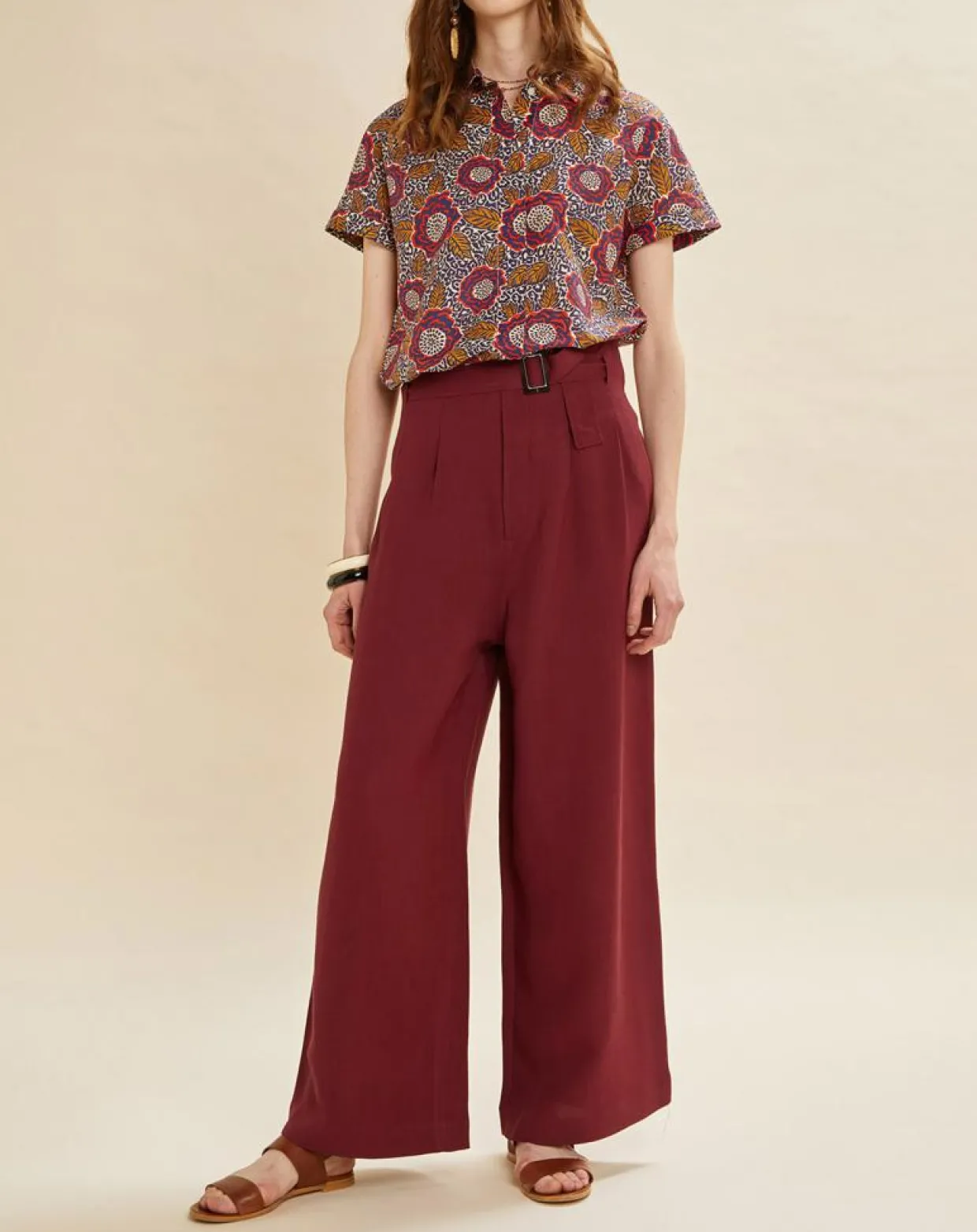 Pantalon en Lin mélangé Raby bordeaux-Chloé Stora Discount