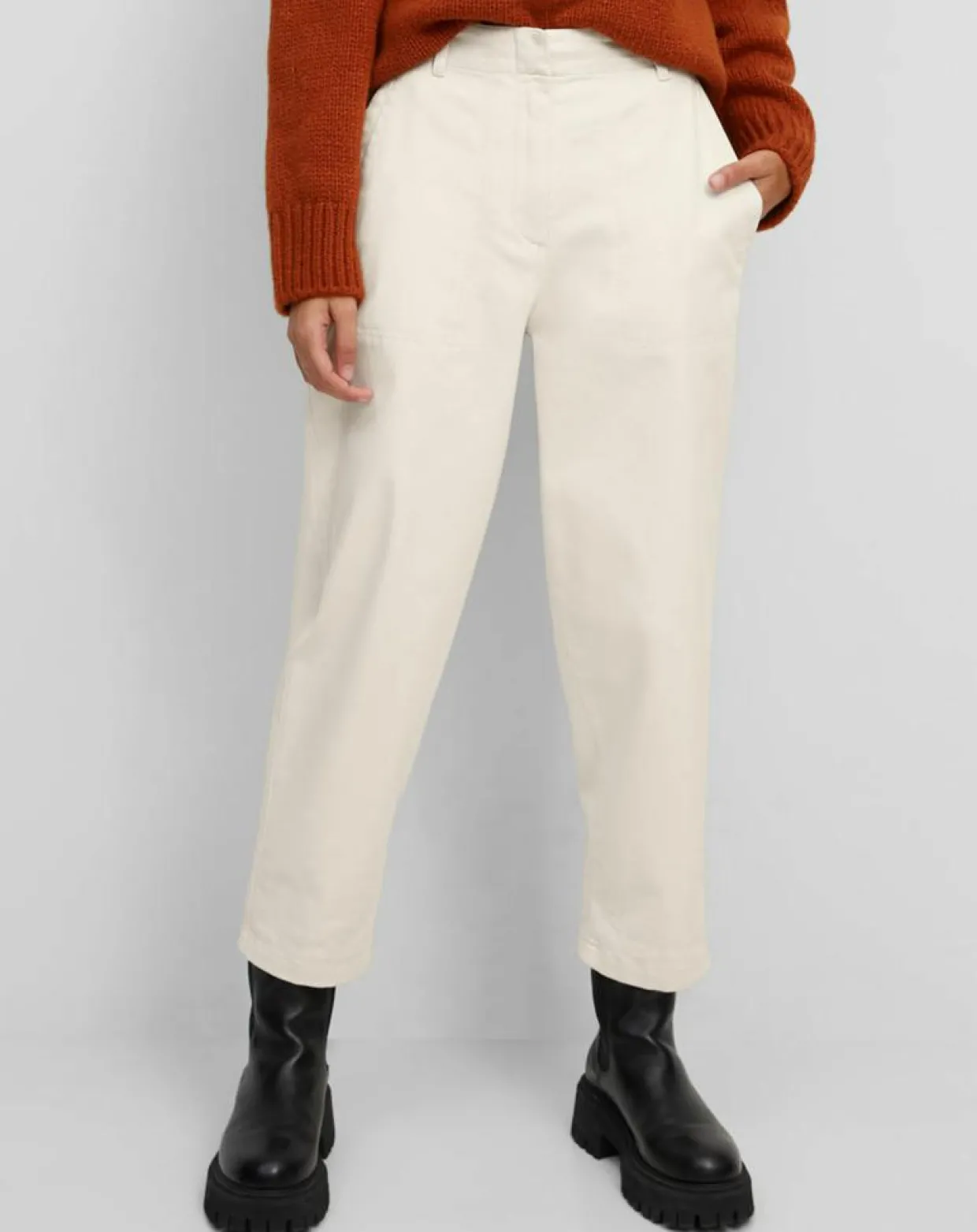 Pantalon en Twill de Coton mélangé Barrel écru-Marc O'Polo Outlet