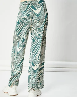 Pantalon fluide satiné Iwa psyché vert/beige-La Petite Etoile Discount