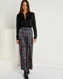 Femme See u Soon Pantalons^Pantalon Julia satiné imprimé bordeaux/bleu