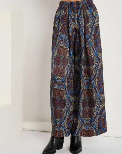 Femme See u Soon Pantalons^Pantalon Julia satiné imprimé bordeaux/bleu