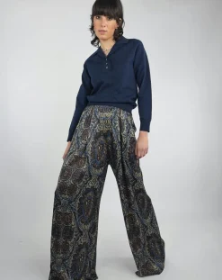 Femme See u Soon Pantalons^Pantalon Julia satiné imprimé bordeaux/bleu
