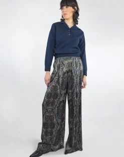 Femme See u Soon Pantalons^Pantalon Julia satiné imprimé bordeaux/bleu