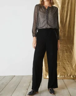 Femme Cyrillus Pantalons^Pantalon large en Panne de Velours noir foncé