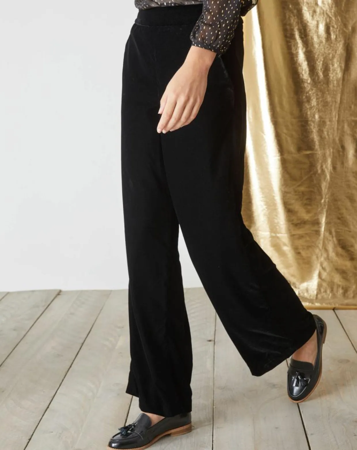 Femme Cyrillus Pantalons^Pantalon large en Panne de Velours noir foncé