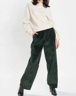 Femme Marc O'Polo Pantalons^Pantalon large en Velours côtelé à revers vert foncé