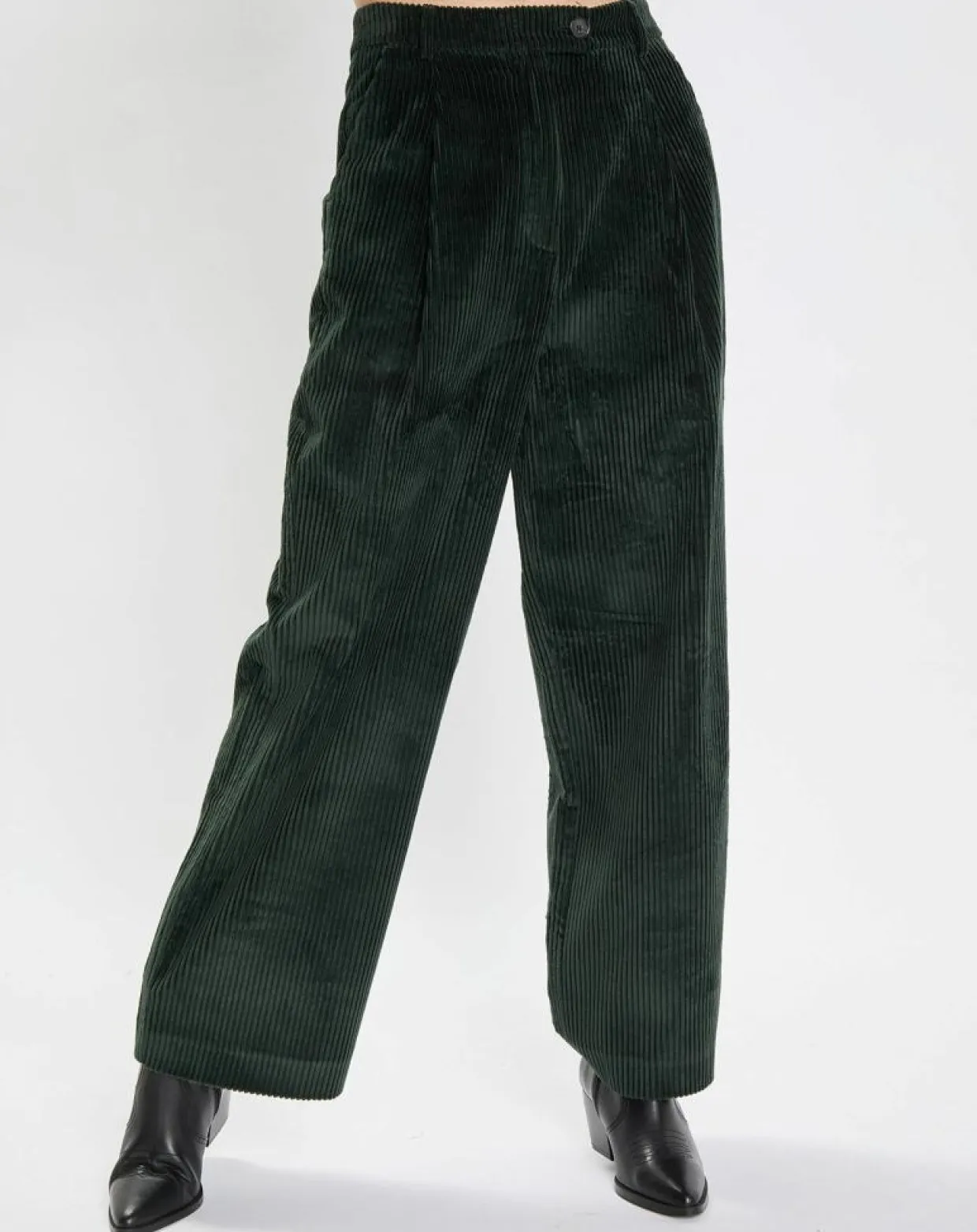 Femme Marc O'Polo Pantalons^Pantalon large en Velours côtelé à revers vert foncé