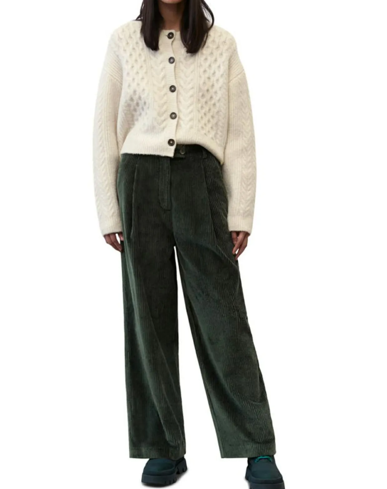 Femme Marc O'Polo Pantalons^Pantalon large en Velours côtelé à revers vert foncé