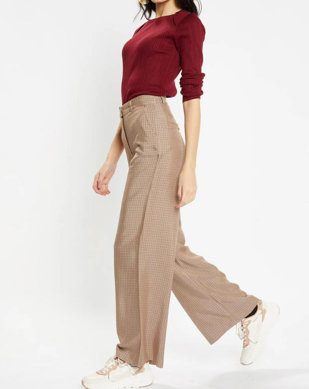 Femme Galeries Lafayette Pantalons^Pantalon large et fluide imprimé pied-de-poule marron