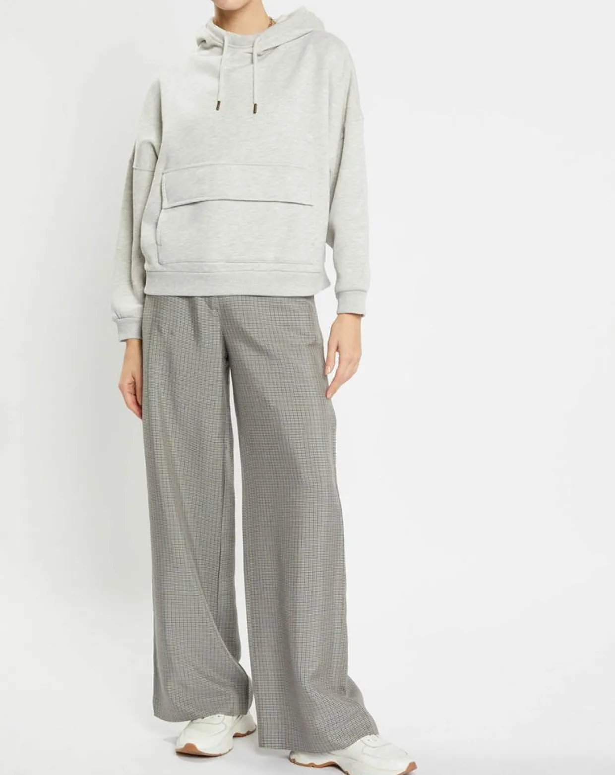 Pantalon large et fluide imprimé pied-de-poule bleu-Galeries Lafayette