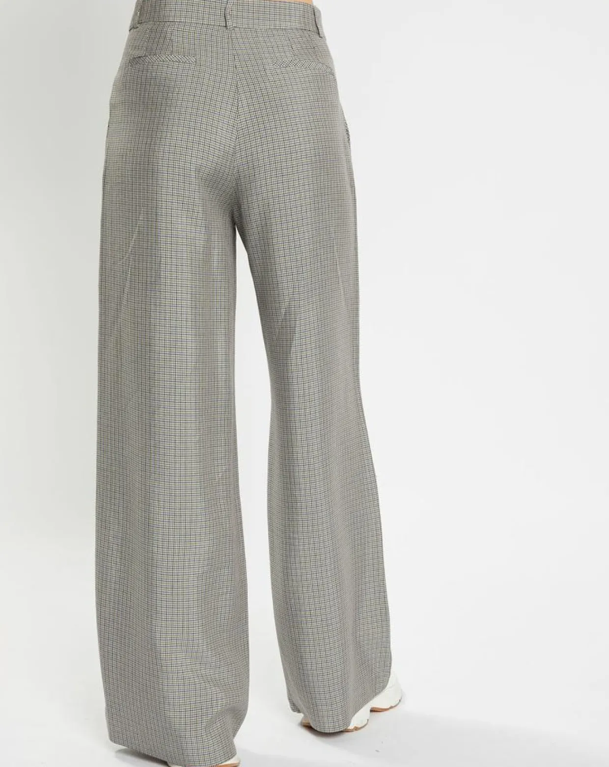 Pantalon large et fluide imprimé pied-de-poule bleu-Galeries Lafayette