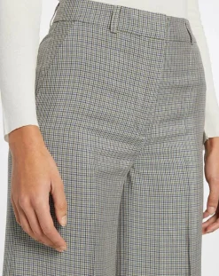 Pantalon large et fluide imprimé pied-de-poule bleu-Galeries Lafayette