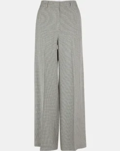 Pantalon large et fluide imprimé pied-de-poule bleu-Galeries Lafayette