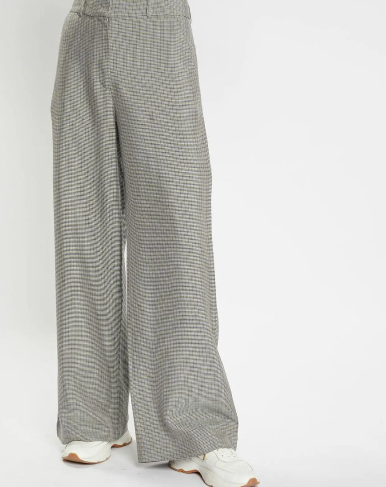 Pantalon large et fluide imprimé pied-de-poule bleu-Galeries Lafayette