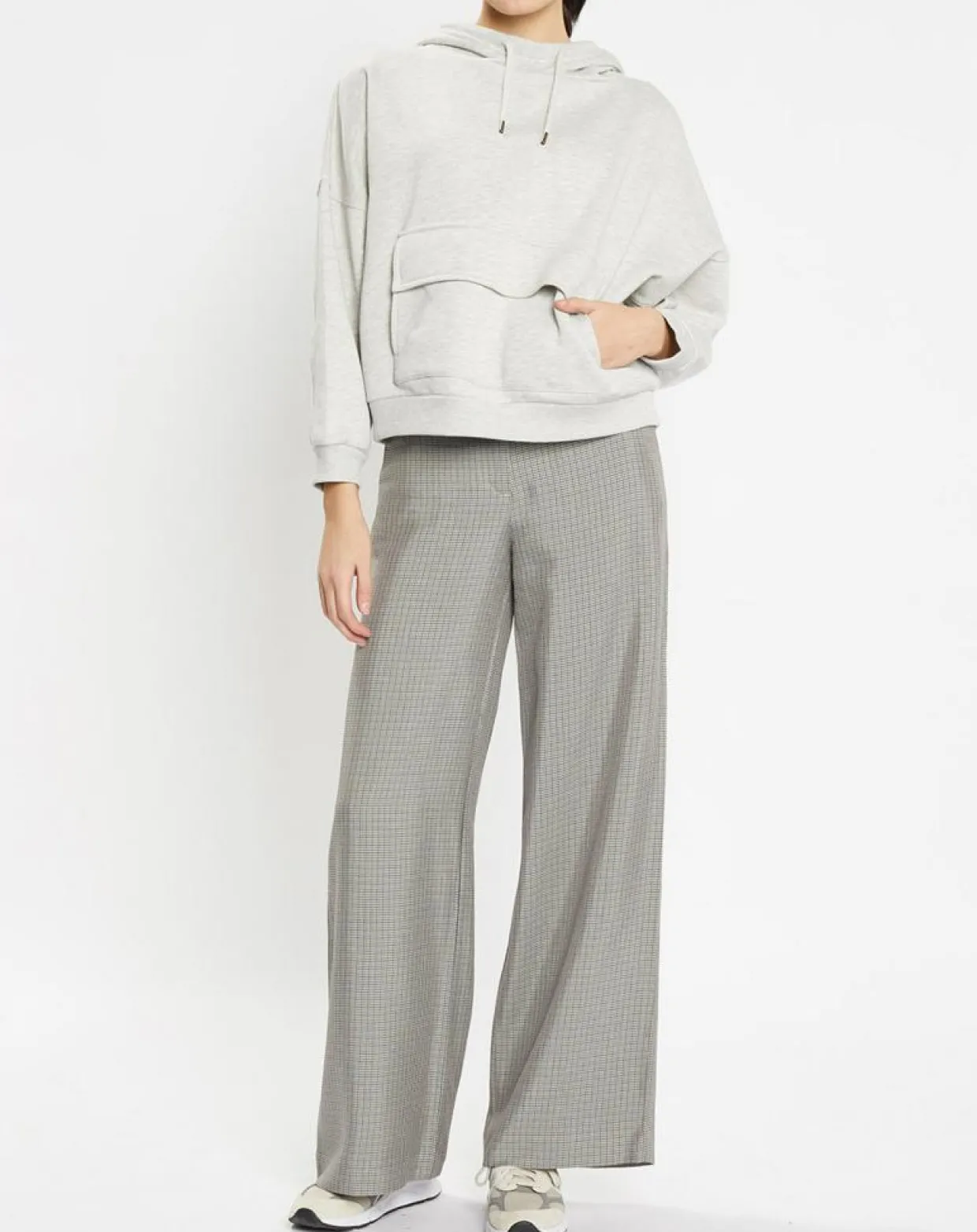 Pantalon large et fluide imprimé pied-de-poule bleu-Galeries Lafayette