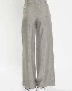 Pantalon large et fluide imprimé pied-de-poule bleu-Galeries Lafayette