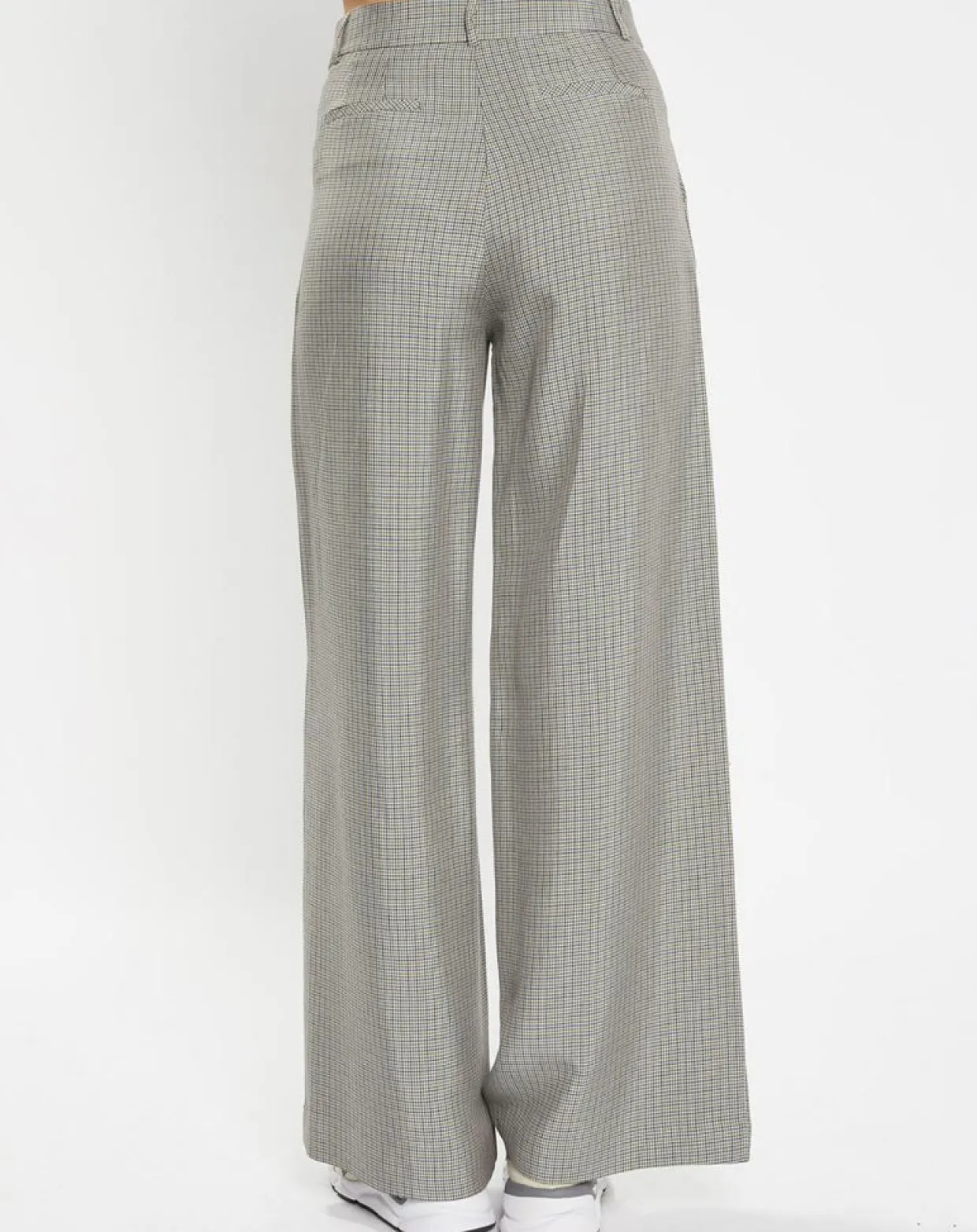 Pantalon large et fluide imprimé pied-de-poule bleu-Galeries Lafayette