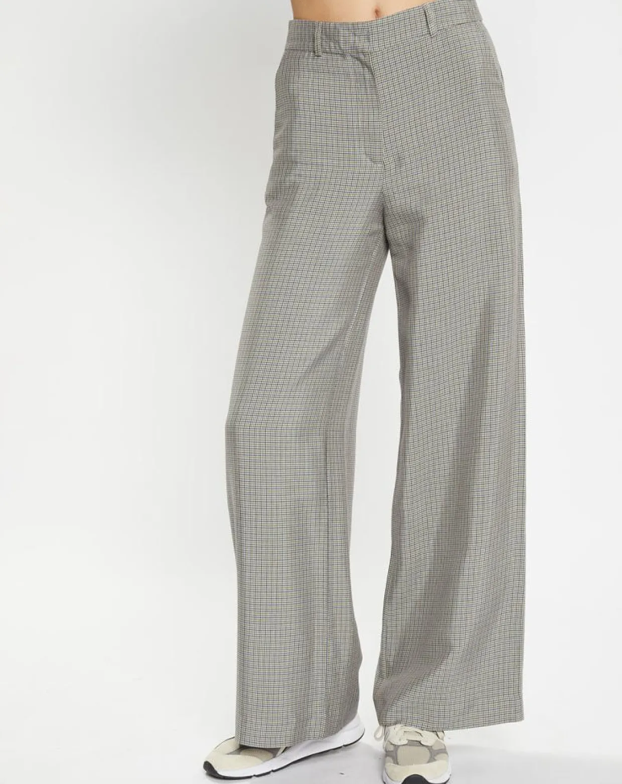 Pantalon large et fluide imprimé pied-de-poule bleu-Galeries Lafayette