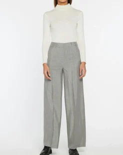Pantalon large et fluide imprimé pied-de-poule bleu-Galeries Lafayette