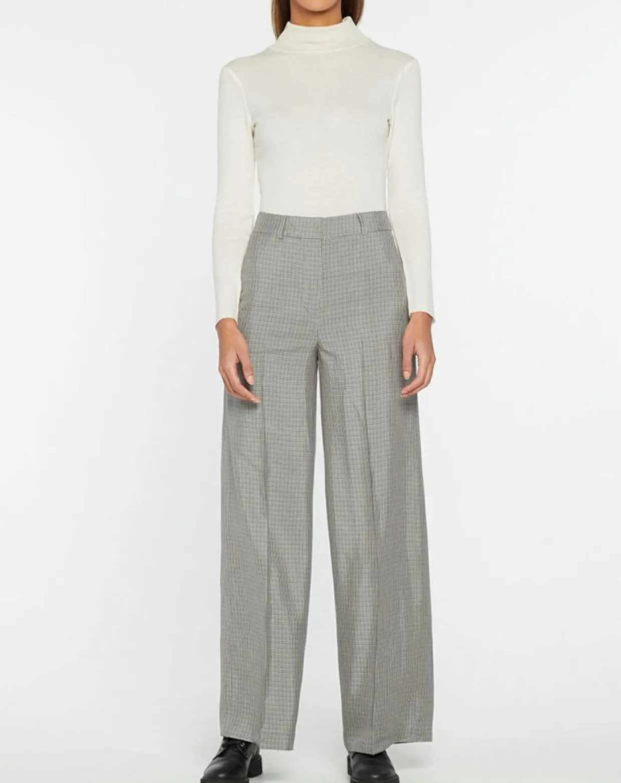 Pantalon large et fluide imprimé pied-de-poule bleu-Galeries Lafayette