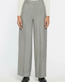 Pantalon large et fluide imprimé pied-de-poule bleu-Galeries Lafayette