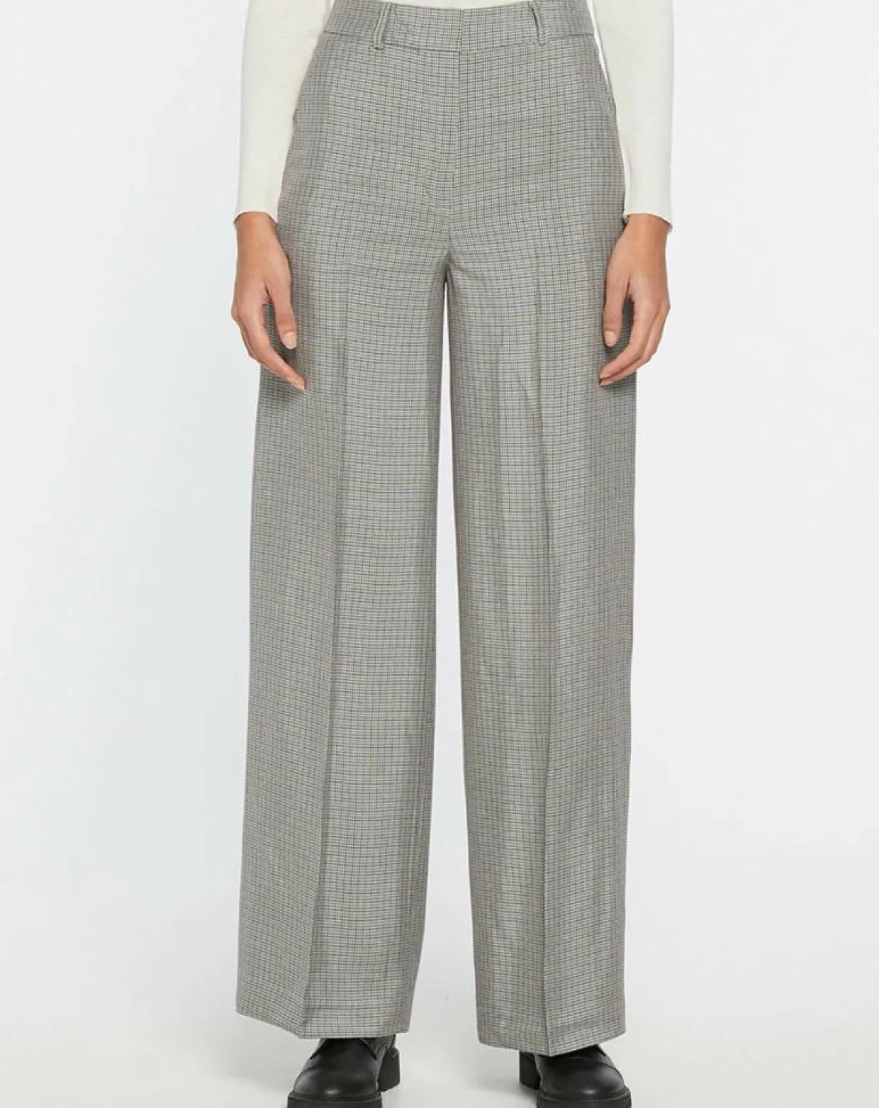 Pantalon large et fluide imprimé pied-de-poule bleu-Galeries Lafayette