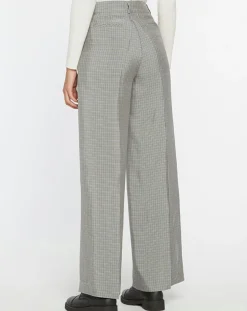 Pantalon large et fluide imprimé pied-de-poule bleu-Galeries Lafayette