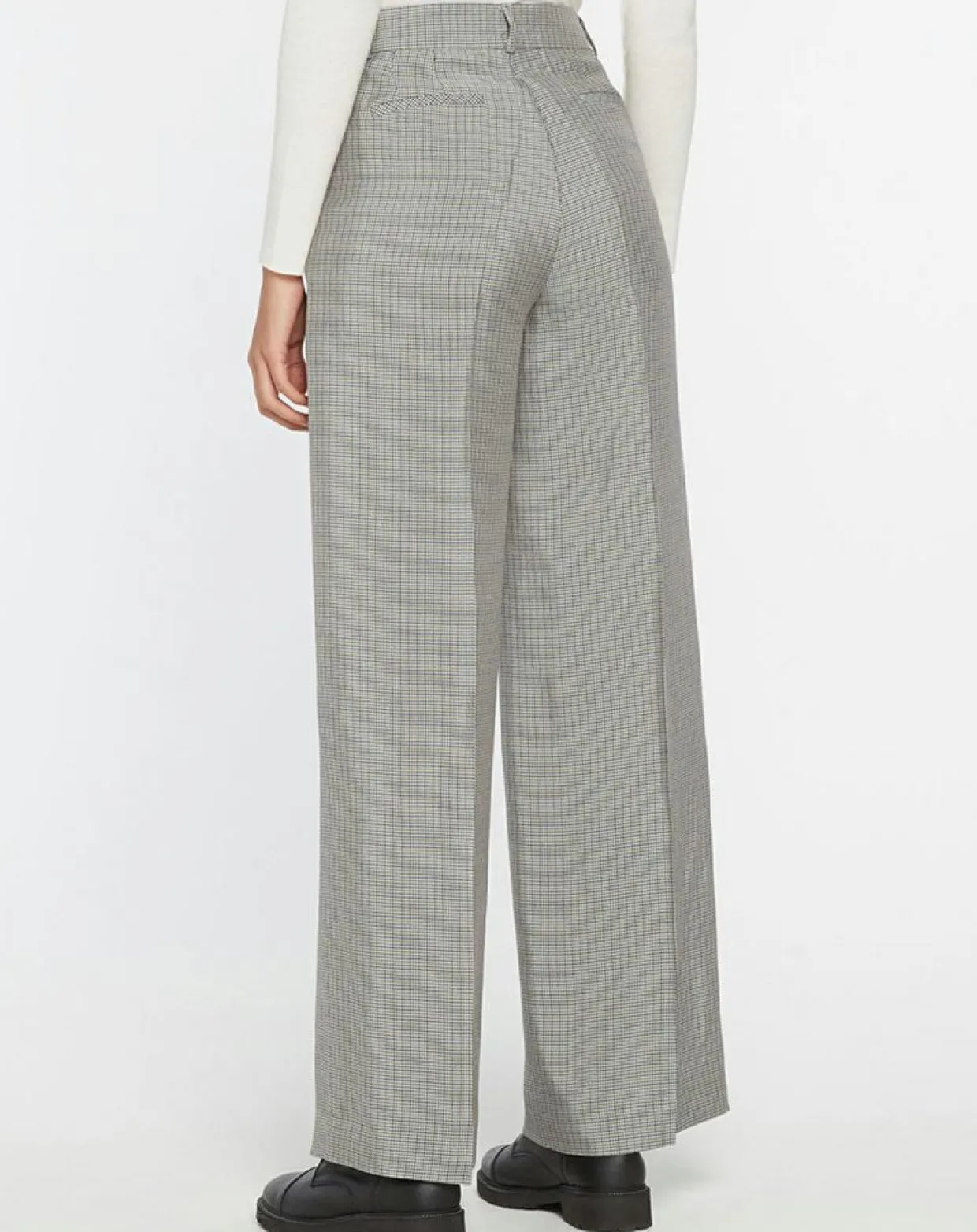 Pantalon large et fluide imprimé pied-de-poule bleu-Galeries Lafayette