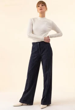 Femme Bleu Blanc Rouge Pantalons^Pantalon Lino bleu